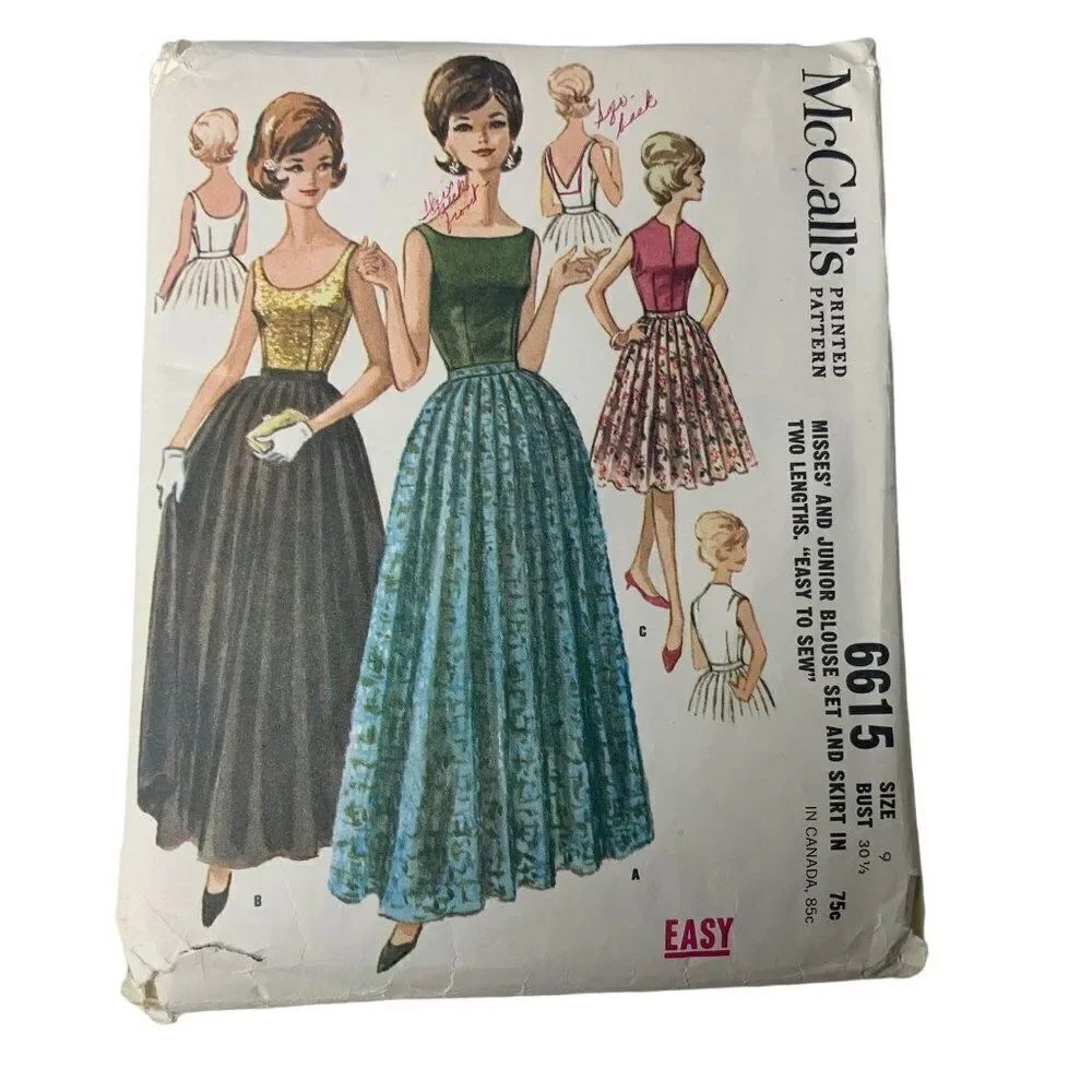 Vintage 60s McCalls 6615 Pattern Juniors Misses 9-16 Blouse Skirt Easy Sew Cut